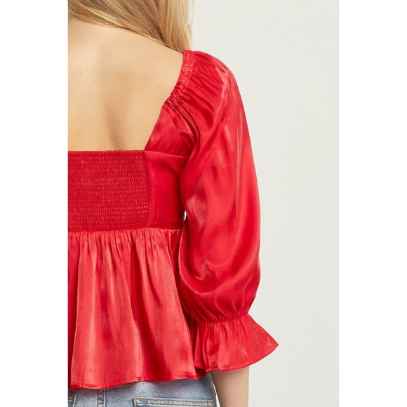 Entro Iridescent Babydoll Top, Red - Picture 4 of 6
